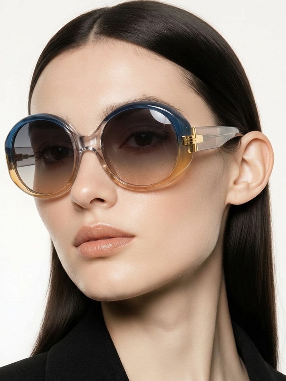 Chloe Gradient Blue to Yellow Oversized Round Sunglasses - Authentic Chloe